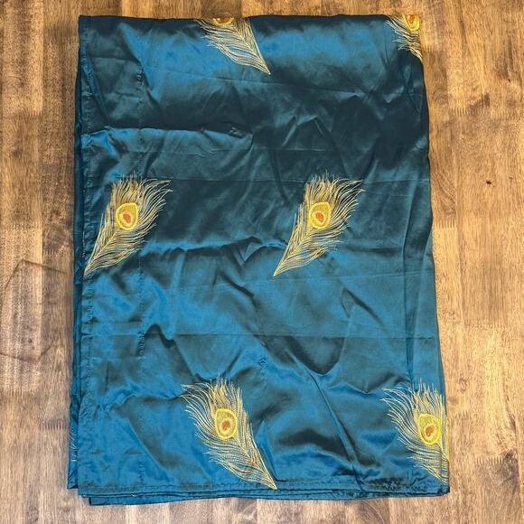 Pier 1 Imports Teal Blue Peacock Feather Curtain Panel Embroidered Lined 54x84 - Picture 6 of 8